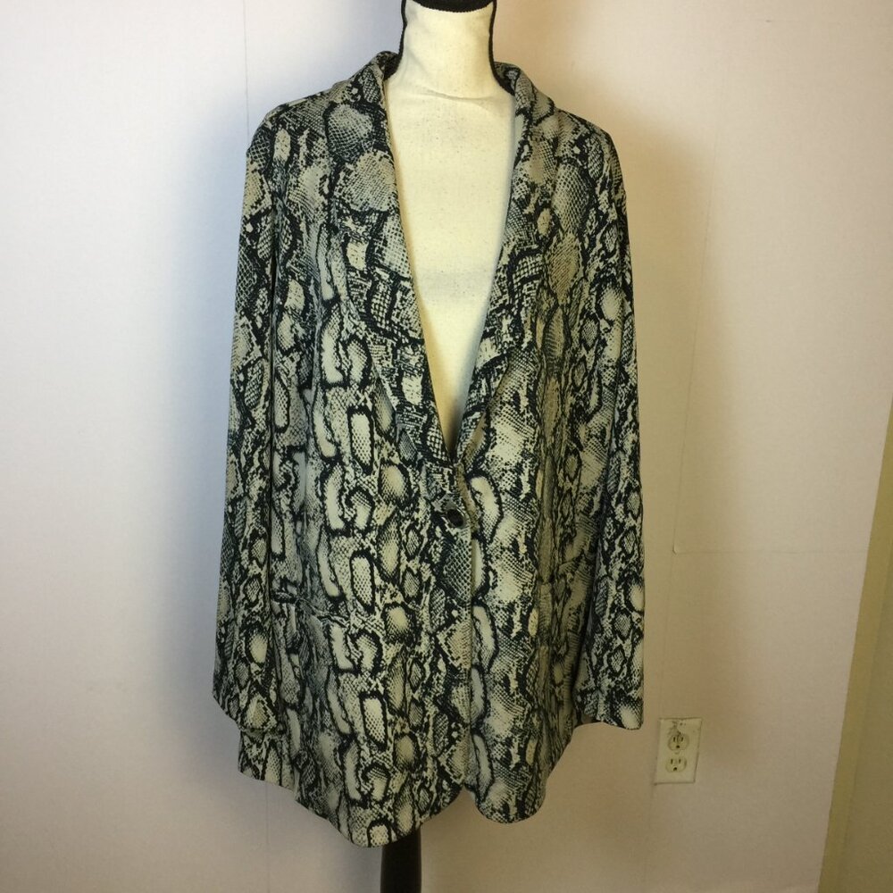 Susan Graver Bonded LK Fusion Blazer Jacket 3X Womans Plus Grey Snake Print Knit